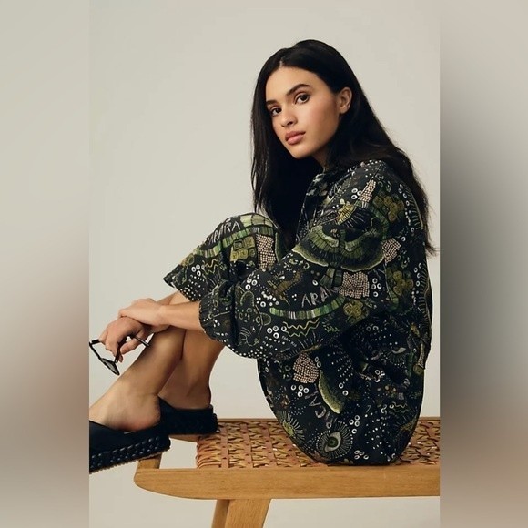 Farm Rio Canvas Jumpsuit In Borogodo Green NWT Size XS - Picture 4 of 6